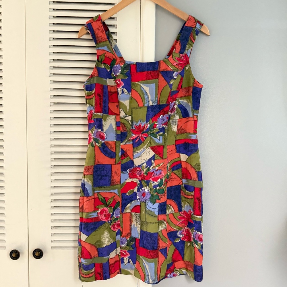 Vintage Decked Out Womens 9/10 colorful Floral spring summer Dress knee length
